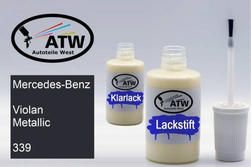 Mercedes-Benz, Violan Metallic, 339: 20ml Lackstift + 20ml Klarlack - Set, von ATW Autoteile West.